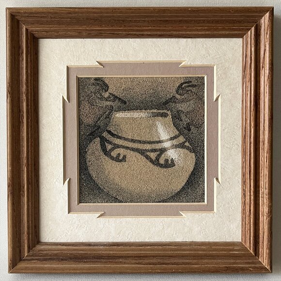 Native American Authentic Navajo Sandpainting by Herman Tyler Jr. Framed 7” - Picture 1 of 5